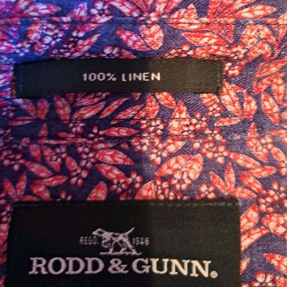 Rodd & Gunn Polo Shirt Men's Size 2XL Pink & Purple Floral Linen Button Up - Picture 4 of 10